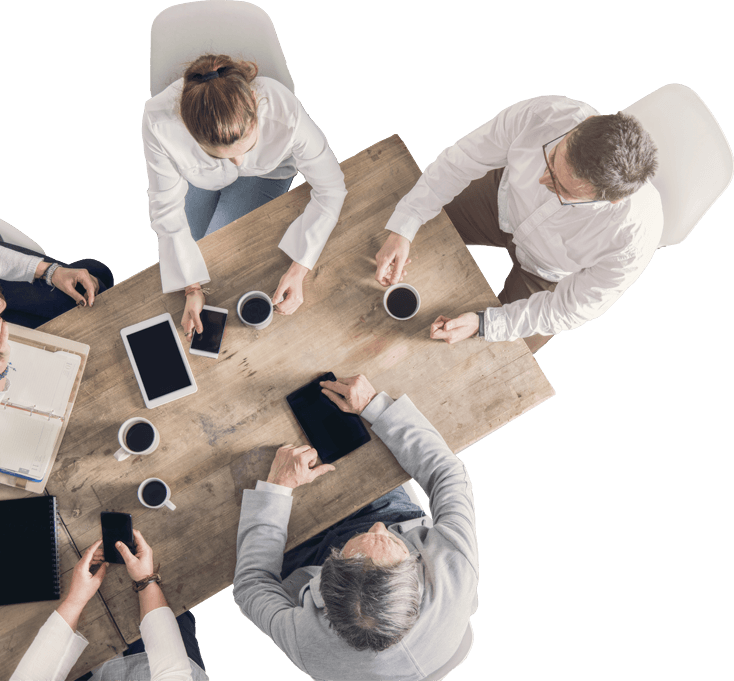 financial advisors sitting around table drinking coffee discussing pooled employer plans